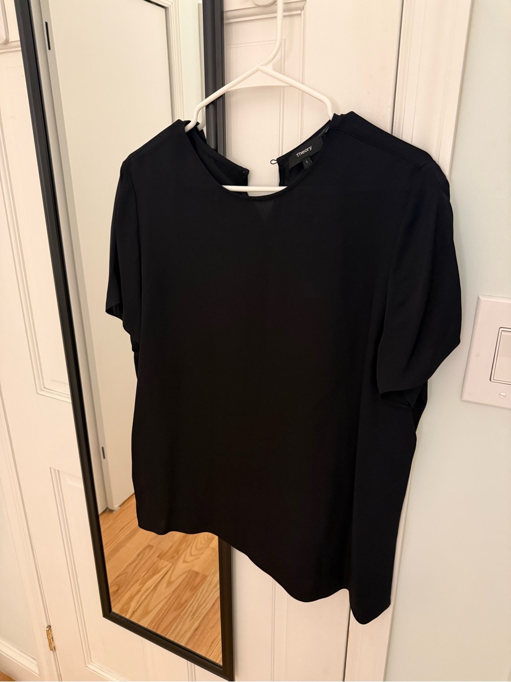 Theory Black Short-Sleeve Silk Crewneck Top